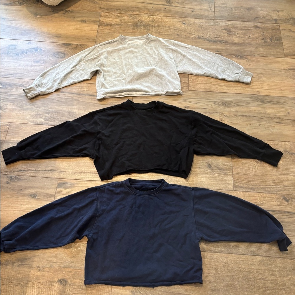 Set of Three Cropped Sweatshirts - Gray, Black, and Navy reflex size large